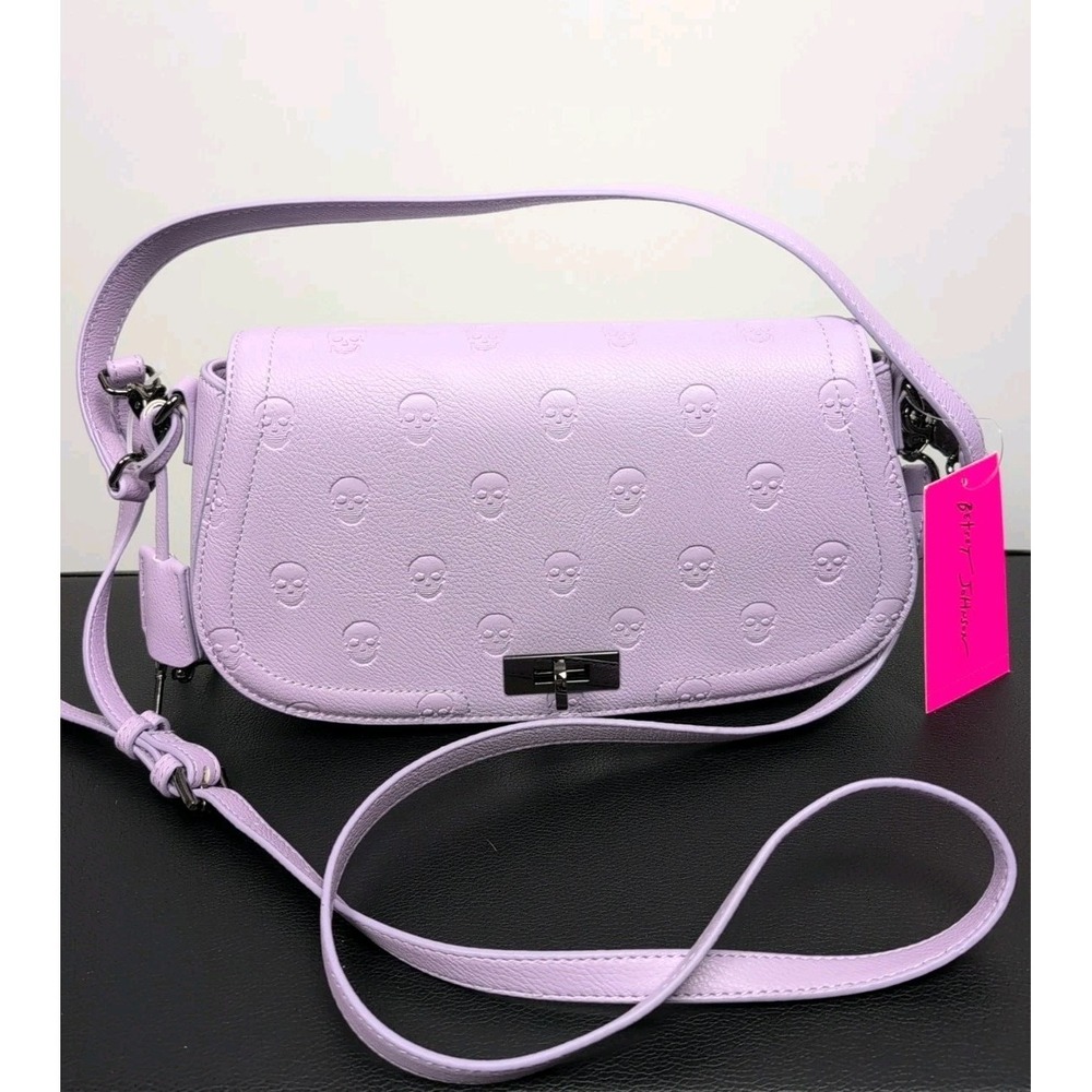 BETSEY JOHNSON Purse Skulls Embossed Crossbody Bag XOMARCI‎ Lavender NWT - Picture 2 of 8
